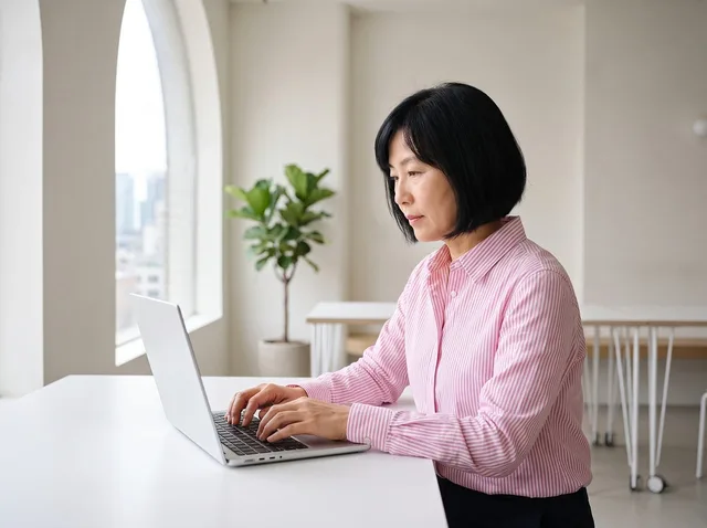 woman, work, computer, office, concentration, productivity, modern, light, writing, striped shirt, business, executive, calm, inside, technology, mature, entrepreneur, desk, ficus, daylight. How to audit women founder funding measurement for mistakes