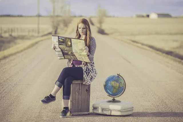 globe trotter, traveller, globe, map, journey, planning, world map, waiting, female, woman, world, road, dirt road, travel, traveling, outdoors, young woman. A planning template for women founders that tracks route, cash, evidence and fallbacks